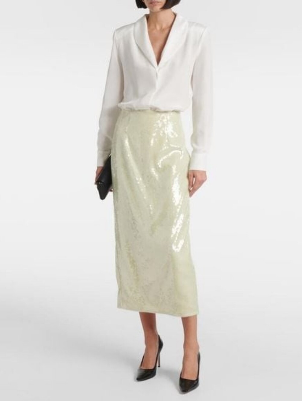 Roland Mouret Natural Sequin Midi Skirt
